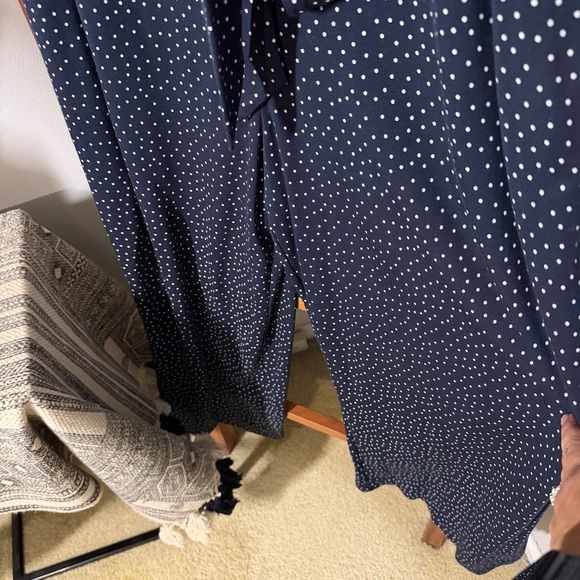 J. Jill 2X Navy Blue Polka Dot Wide Leg Belted Jumpsuit - Picture 4 of 12